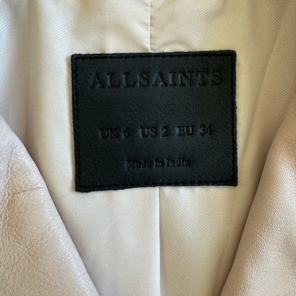 All Saints Dalby Slim Fit Biker Jacket Lamb Leather Blush pink Size 2 Zipper - Picture 3 of 15